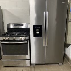 🔥 Stainless Steel Side-by-Side Set – Whirlpool Fridge + GE Stove 🔥