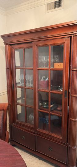 Cherry Wood China Cabinet with Glass Doors