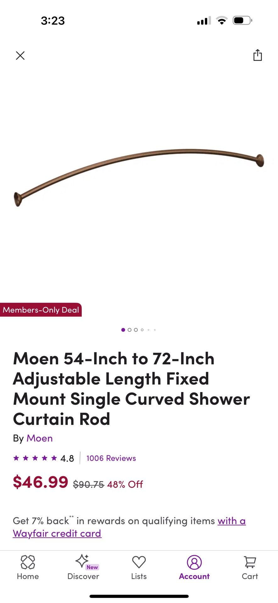 Brand new - Still In Packaging — Moen 54-Inch to 72-Inch adjustable length, fixed mount, single curved Shower Curtain Rod