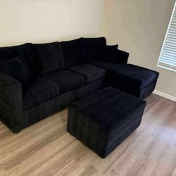 💥 Black Sectional With Free Ottoman ❗️in Stock❗️