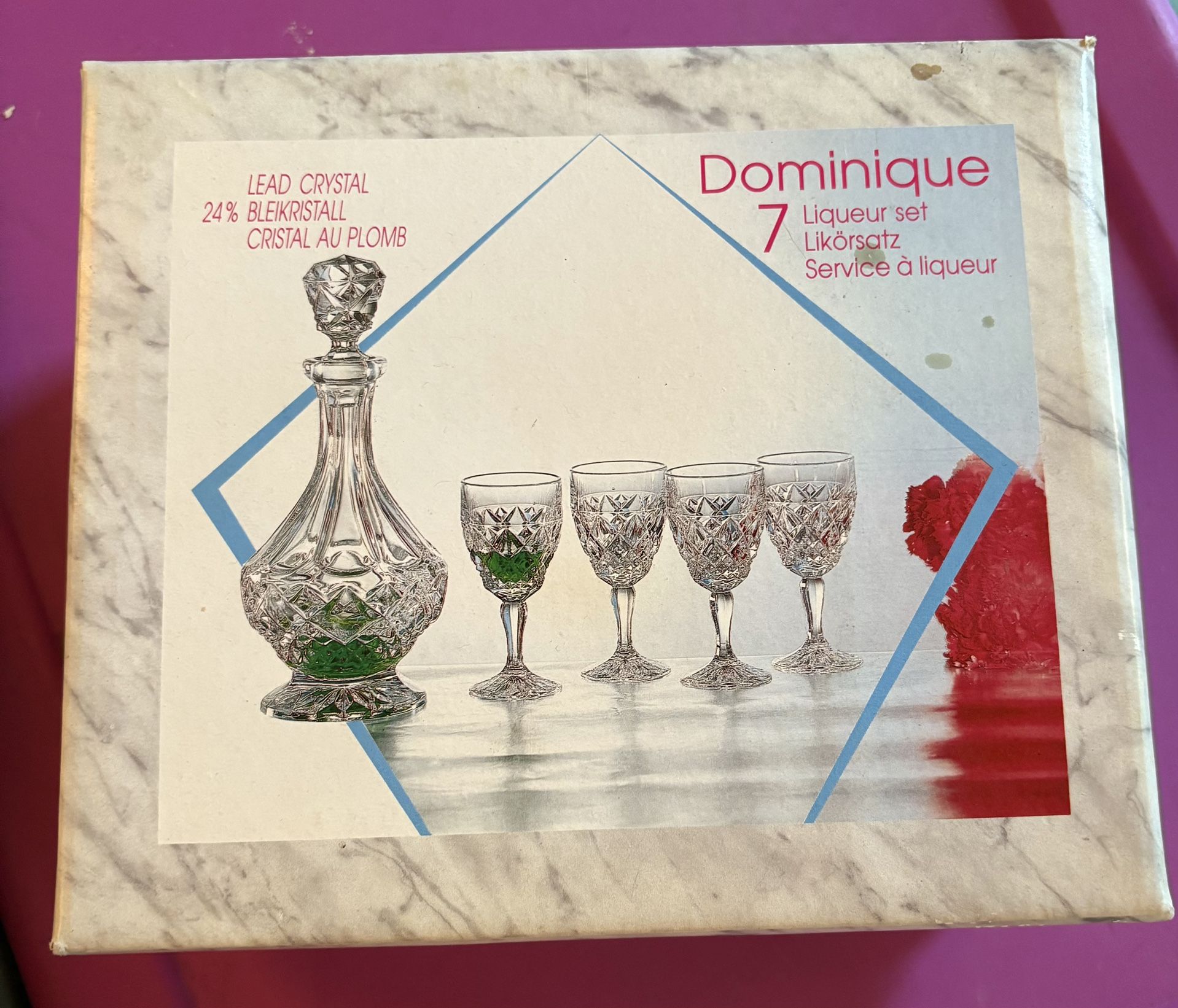VINTAGE Dominique 24% Lead Crystal 7 Piece Liqueur Set