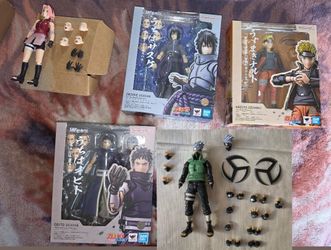SH Figuarts Naruto Uzumaki Obito Uchiha Sasuke Uchiha and Kakashi Hatake Sakura Haruno
