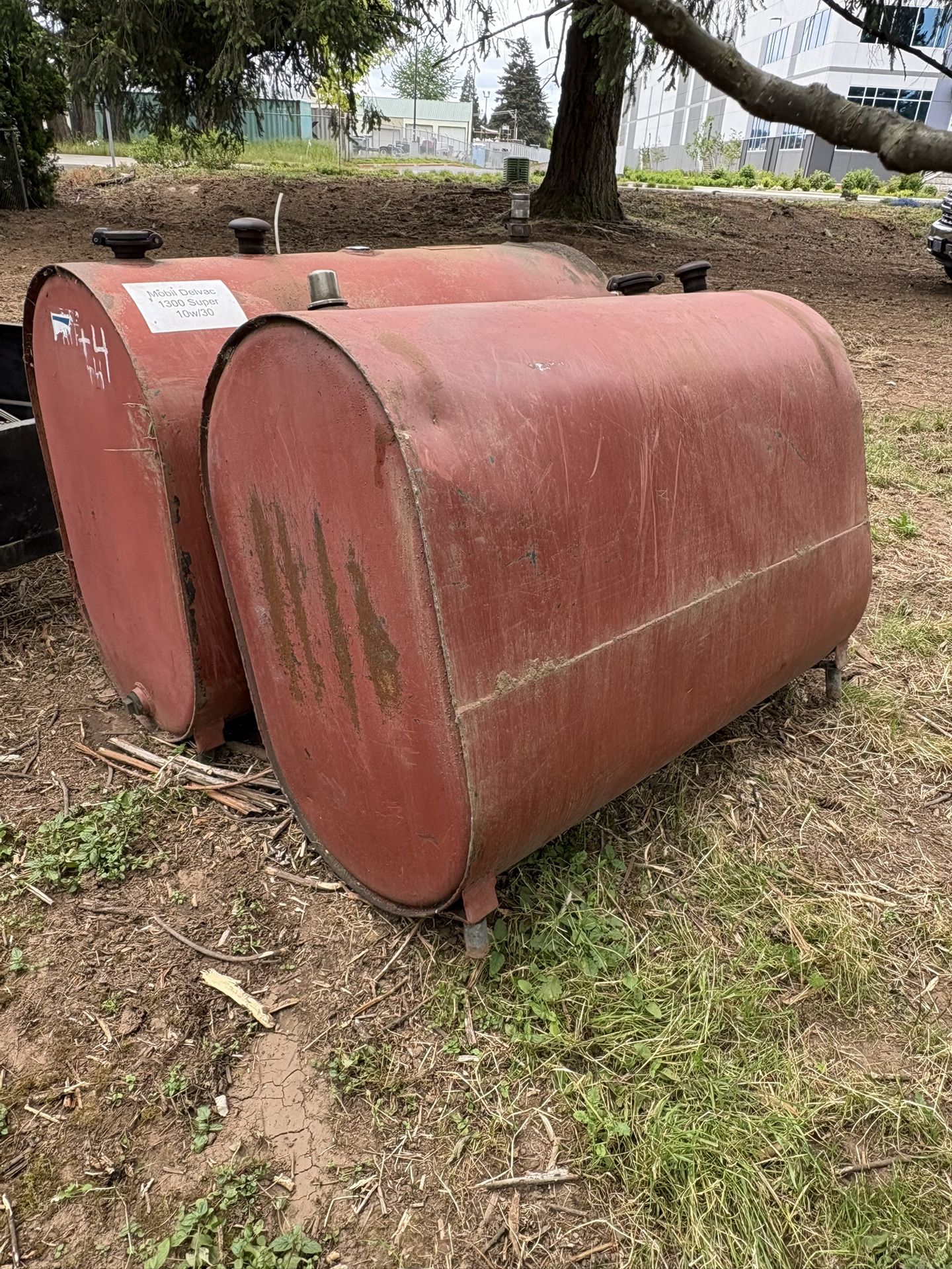 Two large oil storage tanks