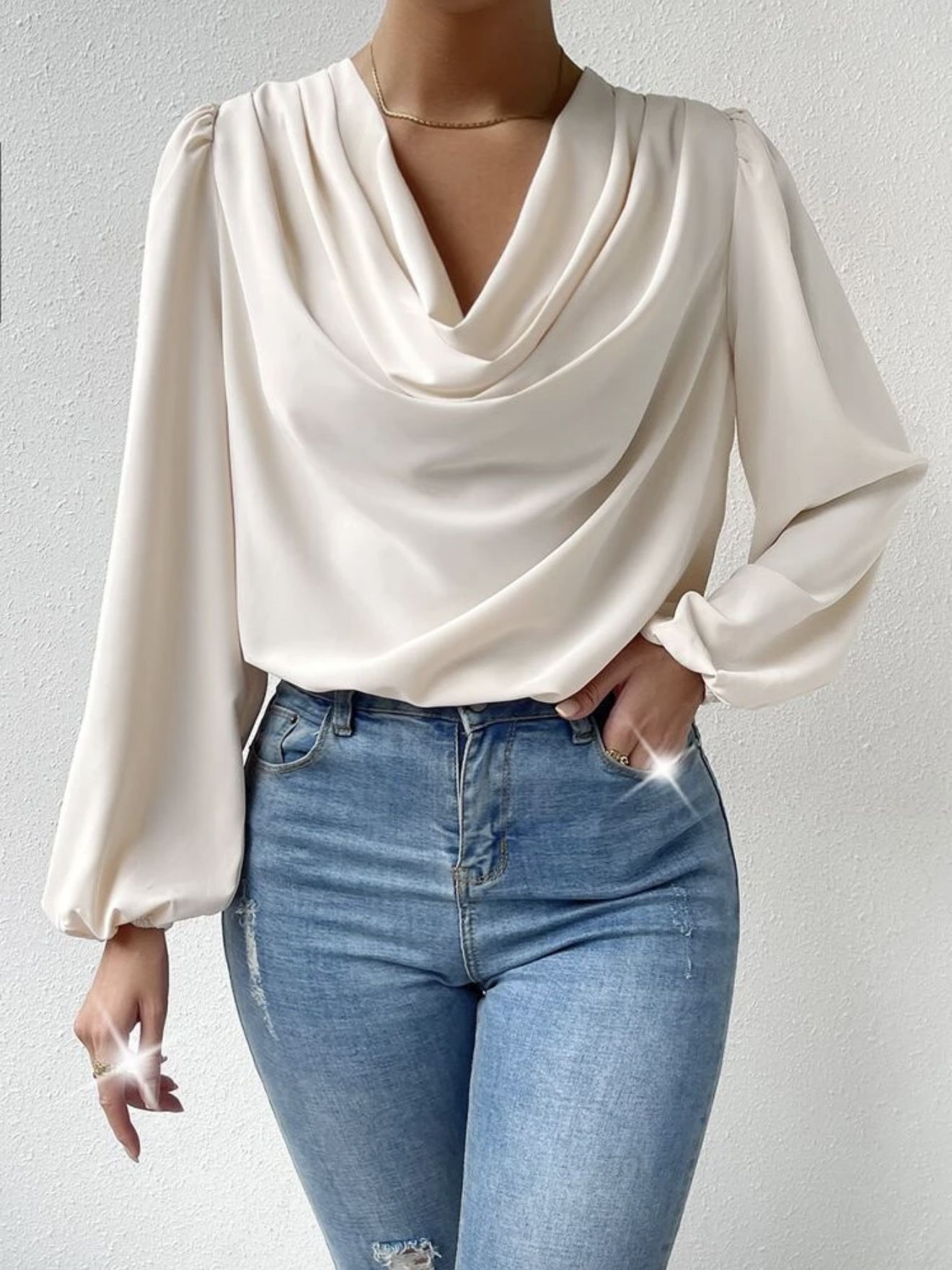 Elegant Beige Blouse Cowl neck Blouse
