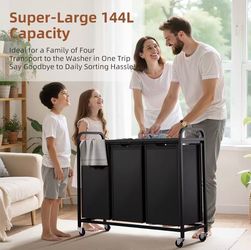 3-Section Laundry Hamper and Laundry Sorter with Pull-Out Organizer Bags, Rolling Laundry Basket with Wheels and Top Shelf, Large Capacity 3 x 12.7 Ga