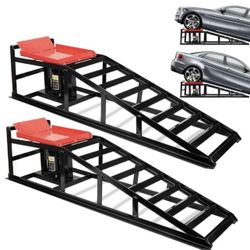 2PCS 5T 11000lbs Hydraulic Car Ramps, Heavy Duty Hydraulic Vehicle Ramps Lift Ramp, Portable Car Ramps for Oil Changes, Car Lifts for Home Garage, Veh
