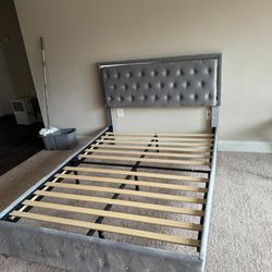 Grey Upholstered Bed Frame w/ LED Headboard