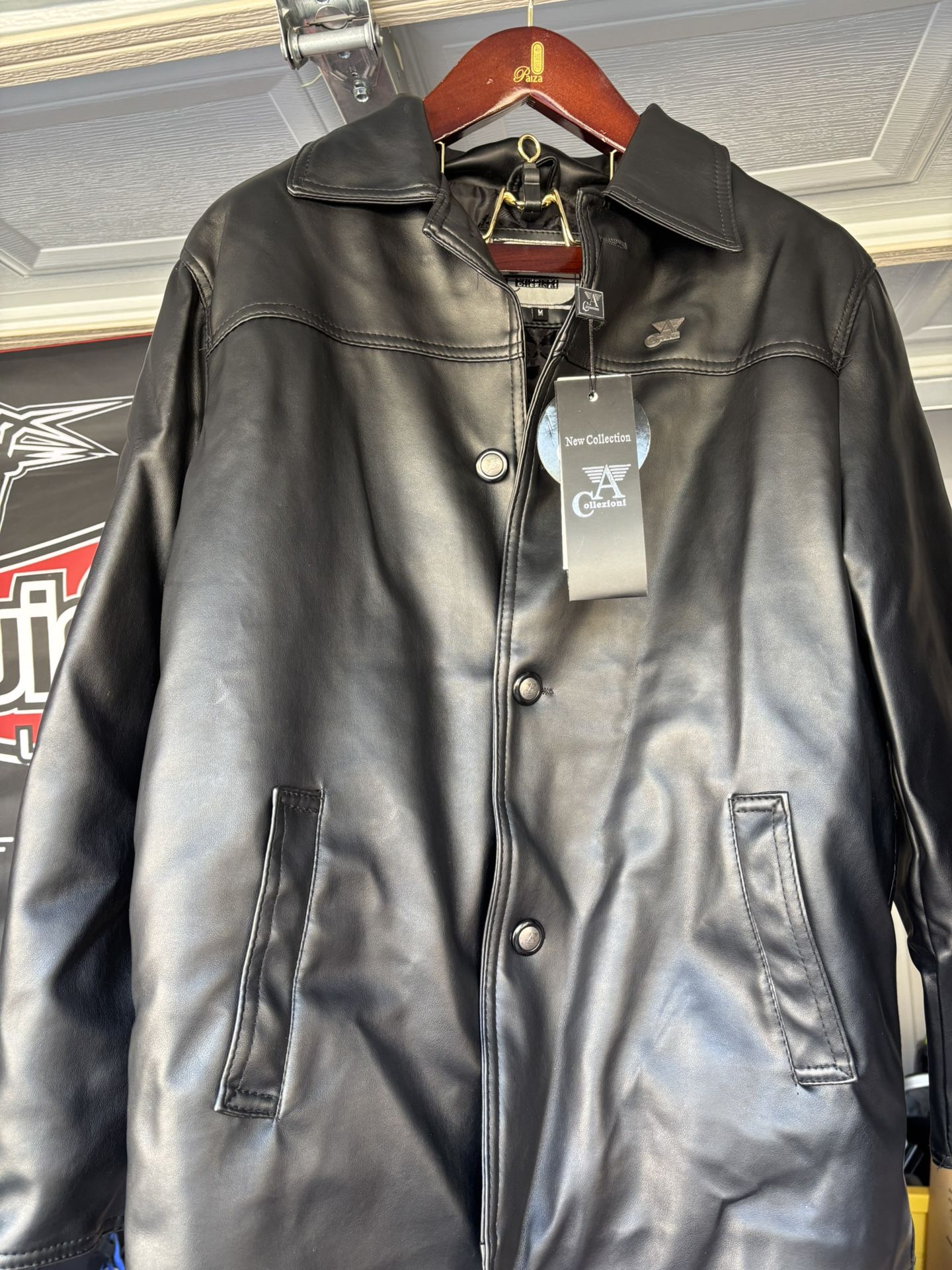 Emporio Collezioni Black Faux Leather Button Up