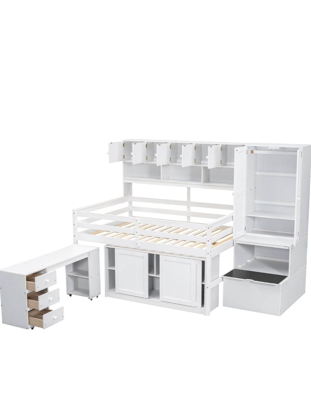 Full-size Loft Bed With Desk Stairs And Storage