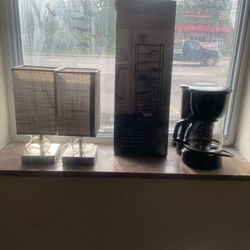 2 Lamps With Built In Outlet  Shoe Rack And Small Coffee Maker & Shower Knob  Kit 