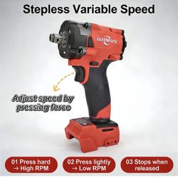 for Milwaukee Batteries, ELECMAPS 430N High-torque Cordless Impact Wrench, 1/2 Inch, Red And Black Color Scheme, Suitable for Home Repairs/DIY Project