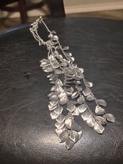 Silver Leaf Cascade Chain Necklace