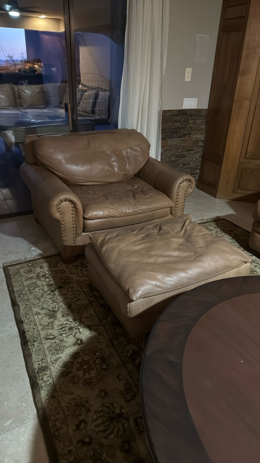 Oversized Brown Leather Chair And Ottoman