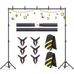Backdrop Stand 10×8ft (W×H) Adjustable Backdrop Support Ground Kit Photography Photo Shoot Backdrop Stand For Parties With Sandbags, Spring Clips, Car