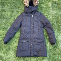 Mackage Womens M Black Puffer Duck Down Parka Fur Hood Button Zip Jacket AS IS