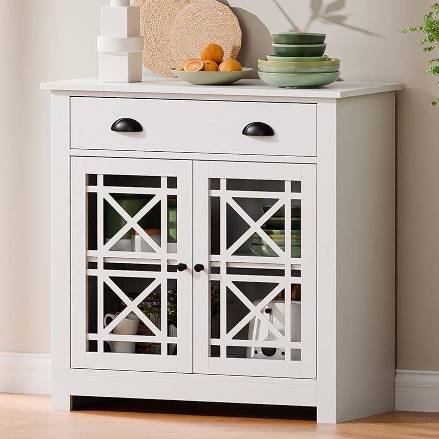 Sidebord Buffet Cabinet with Storage Kitchen Small Cabinet with Doors and Adjustable Shelf, Accent Cabinets for Living Room, 14.5" D x 31.4" W x 31.4"