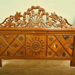 Unique Hand Carved Asian Teak Wood Queen Bed