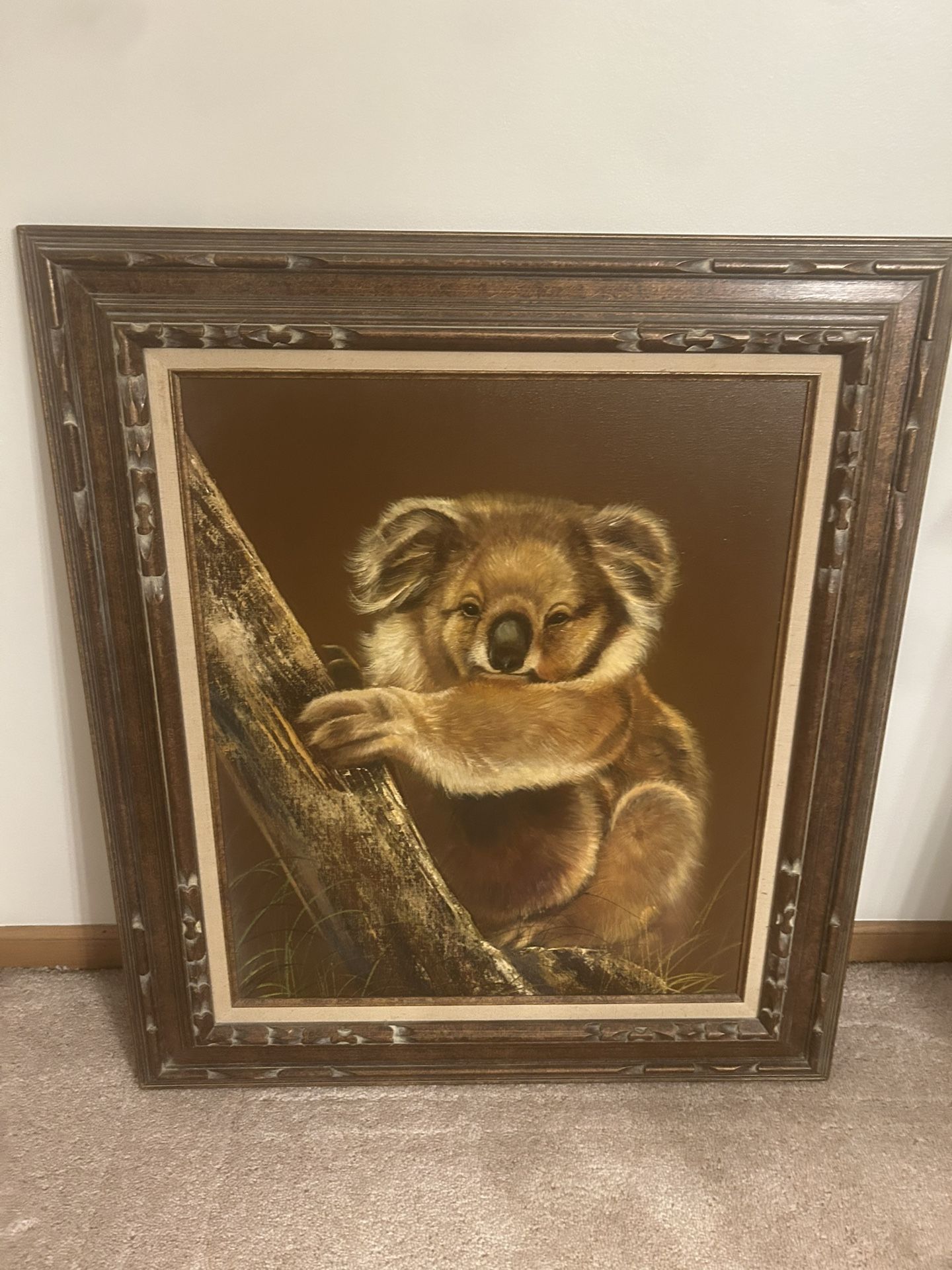 EXTREMELY RARE 20x24 Vintage Koala Bear Framed Oil Painting on Canvas (1981)