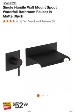 BWE Matte Black Wall Mount Waterfall Bathroom Faucet