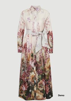 KarenMillen Floral Print Silk Cotton Long Sleeve Woven Maxi Dress (UK10/Small)