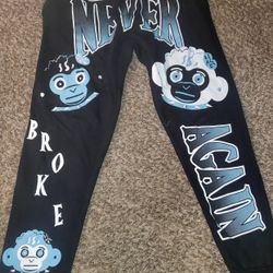 Never Broke Again Men's Triple Monkey Blue Jogger Pants
Size M