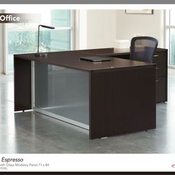 L Shaped Desk Office Furniture with glass modesty