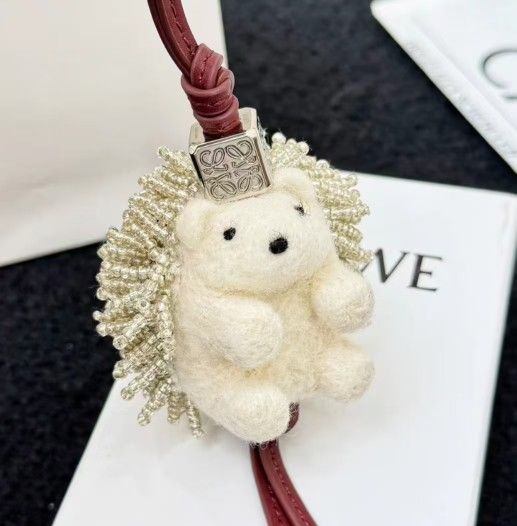 Brand New in Box Loewe Hedgehog Felt Charm Imported Cowhide Leather Anagram Dice Bag Fashion Charm