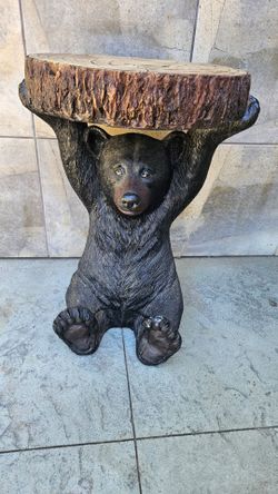 Black Bear Slice Sculpture Accent Table