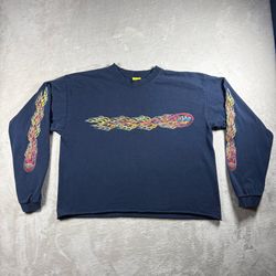 Vintage Big Dogs Sweatshirt Mens XL Blue Flame Graphic Long Sleeve Crop Y2K#1169
