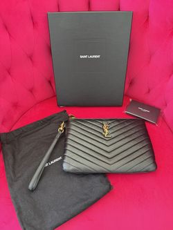 Authentic YSL Saint Laurent Black Pouch Wristlet Bag Zipper 
