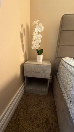 Gray Concrete-Look Nightstand with Drawer