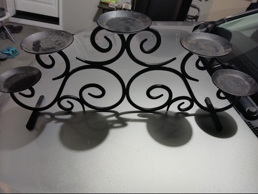 Wrought Iron Candle Holder With Matching Burgundy Candles