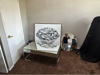 Mirror coffee table, a diamond piece of art and a gold mirror I must get rid soon
