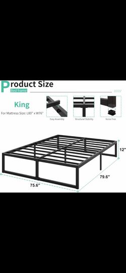 12 Inch King Size Bed Frame Sturdy Mattress Foundation, Heavy Duty Metal Platform with Steel Slats Support No Box Spring Needed, Noise Free, Easy Asse