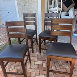 For Sale: Set of 4 Wood Bar Stools – Dark Finish with Cushioned Seats