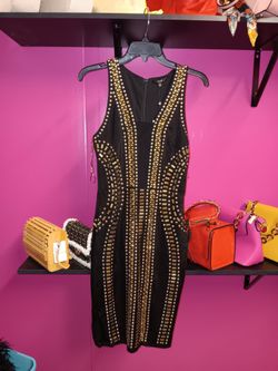 Gold Studded Black Dress