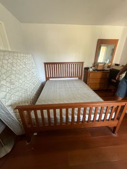Queen Size Solid Wood Bed Frame + Mattress – Great Condition