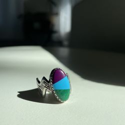 Vintage Sterling Carolyn Pollack Roderick Tenorio Multi Stone Ring Turquoise Malachite