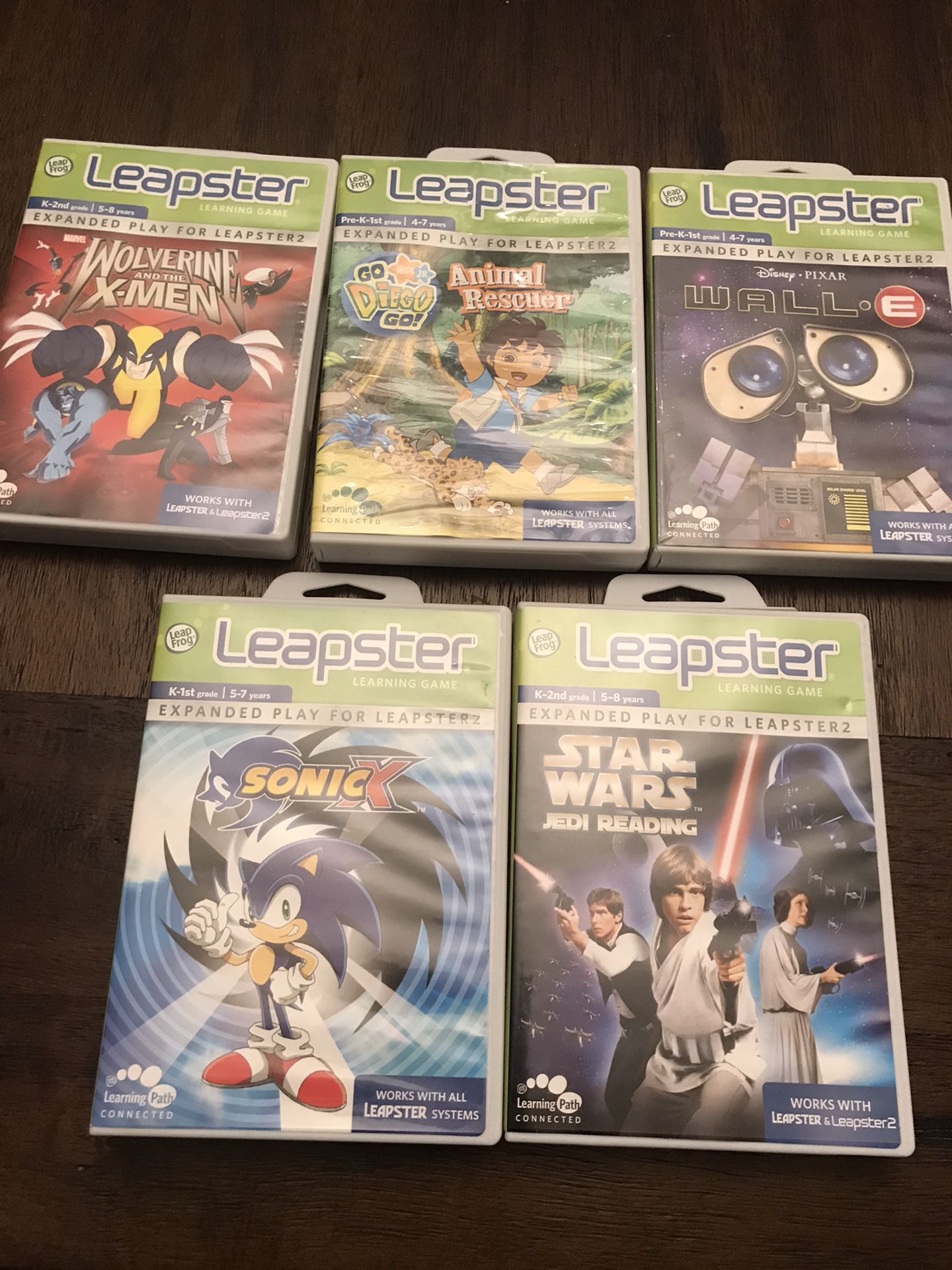 Leapster leapfrog games, Star Wars , Wolverine, sonic x, walle, Diego