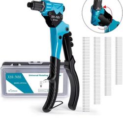 Xth-Nth Rivet Gun with 200 Rivets-Hand Rivet Tool 360° Swivel Head Pop Rivet Gun Kit,11" Pop Rivet Tool with 4 Manual Interchangeable Rivet Heads Dril