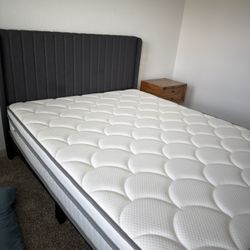 Fabric Queen Bed frame & Mattress 