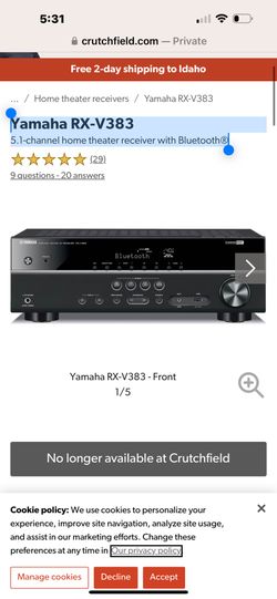 Yamaha RX-V383 5.1-channel home theater receiver with Bluetooth®