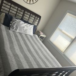 Dark Wooden Sleigh Bed-Queen Size