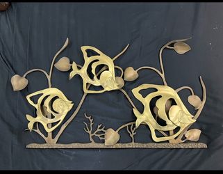 Antique Large Brass Fish wall Sculpture