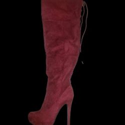 Thigh-high Boots, Over-the-knee, Wine Color, Size 8