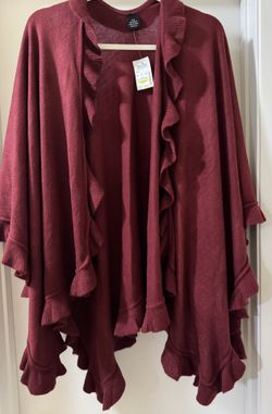Brand New with tags Burgundy Ruffle Trim Shawl