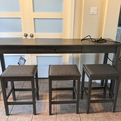 Gray Table With 3 Stools 