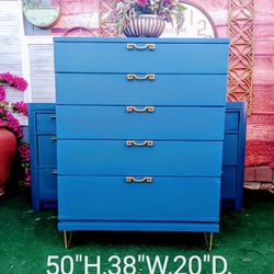 Big Blue MCM Solid Wood Dresser 