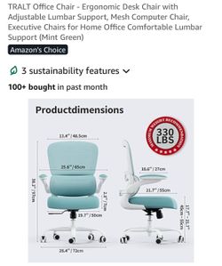 [052]   Office Chair - Ergonomic Desk Chair with Adjustable Lumbar Support, Mesh Computer Chair, Executive Chairs for Home Office Comfortable Lumbar S