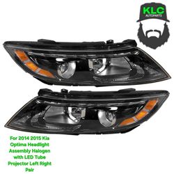 For 2014 2015 Kia Optima Headlight Assembly Halogen with LED Tube Projector Left Right Pair